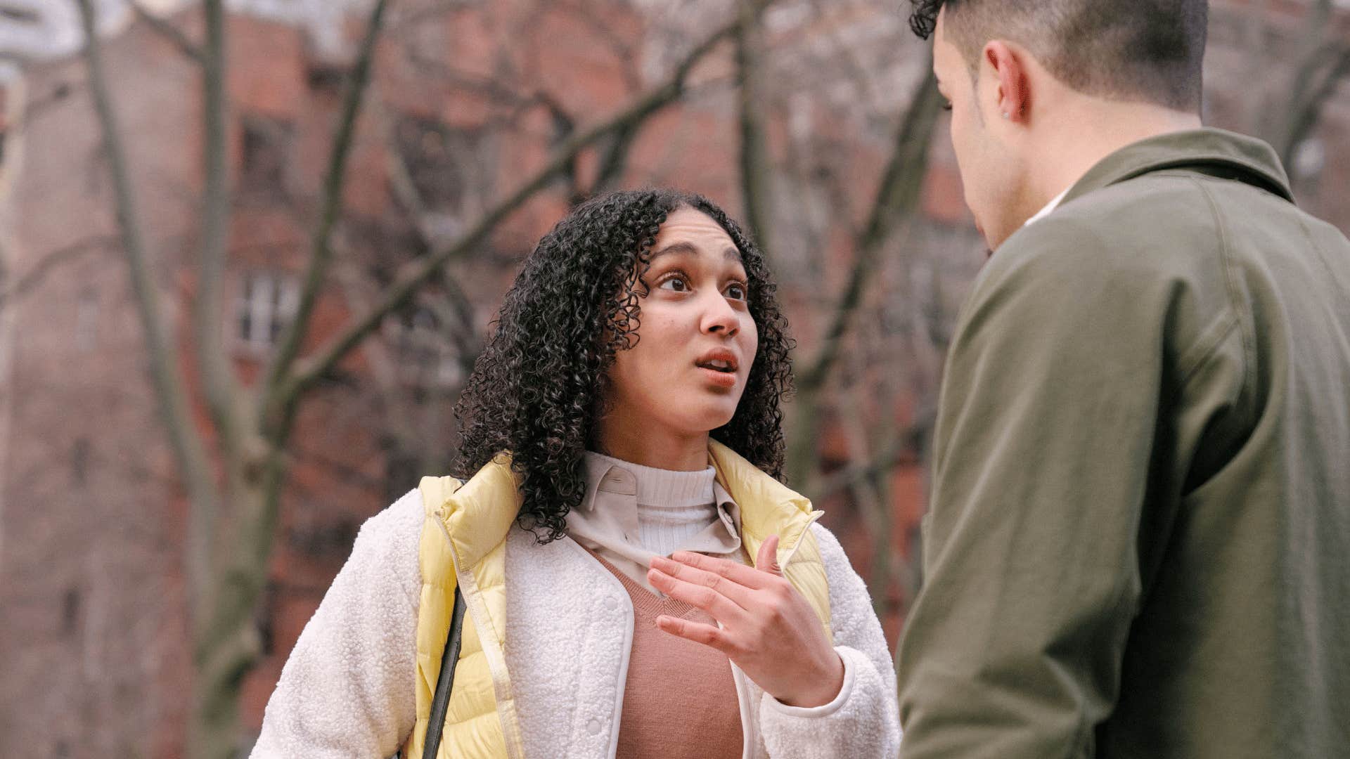 mentally and emotionally angry woman aggressively telling man i'm only going to say this one time