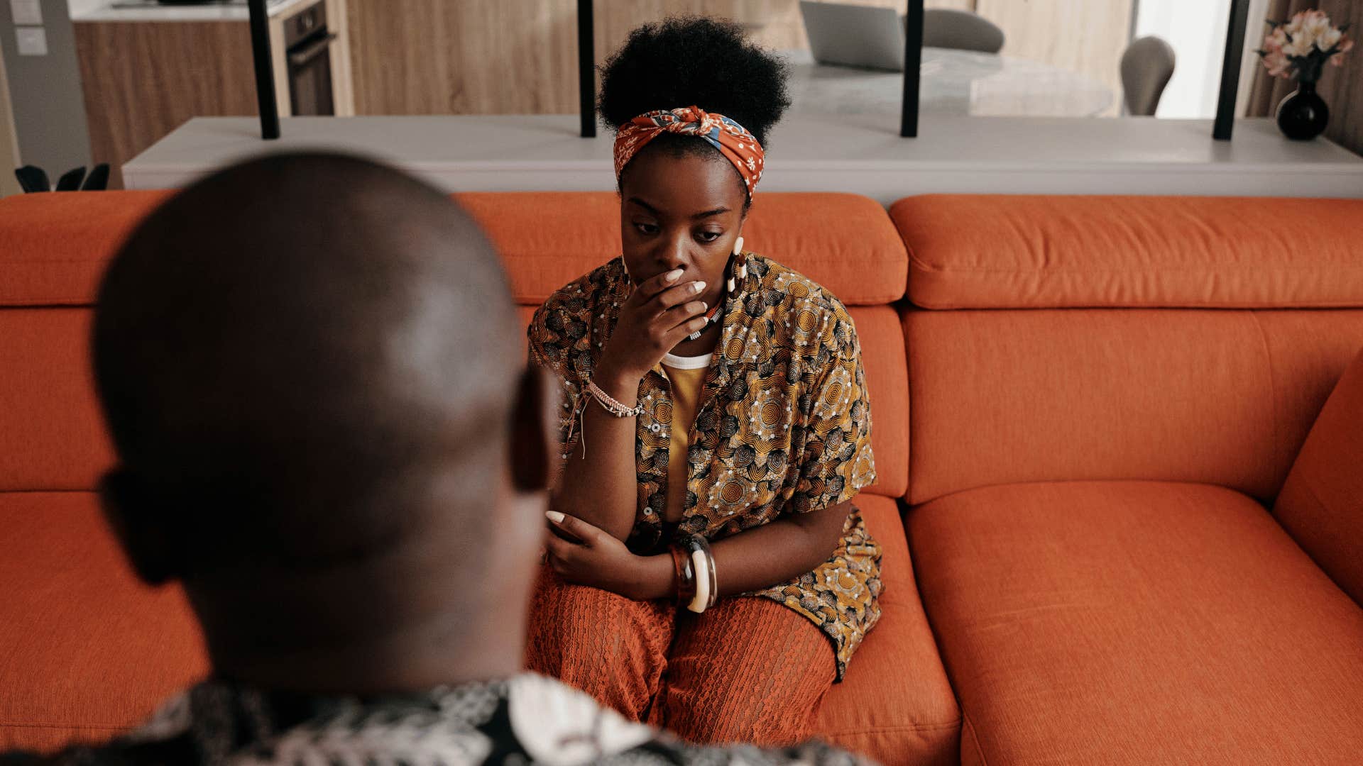 smart woman in conversation with her partner saying this is intense