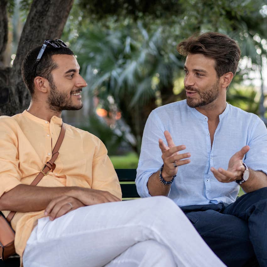 man with mental and emotional class telling his friend he has a remarkable gift