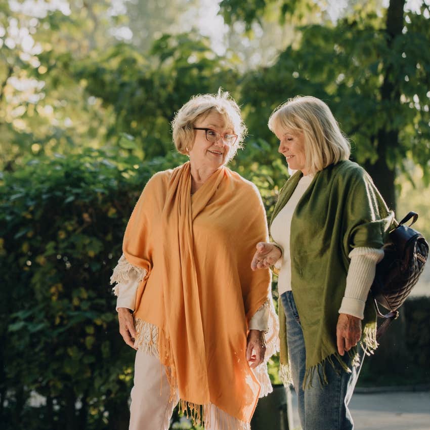 older woman with mental and emotional dignity telling her friend you can count on me