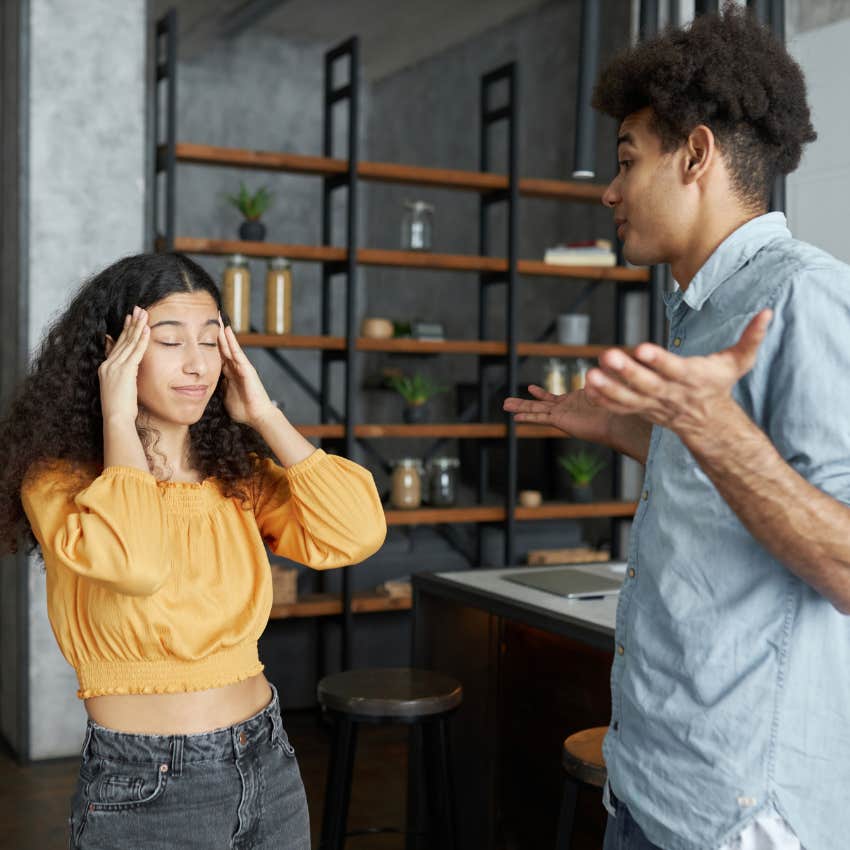 unintentionally passive-aggressive man shrugging shoulders telling girlfriend if that's what you want to do