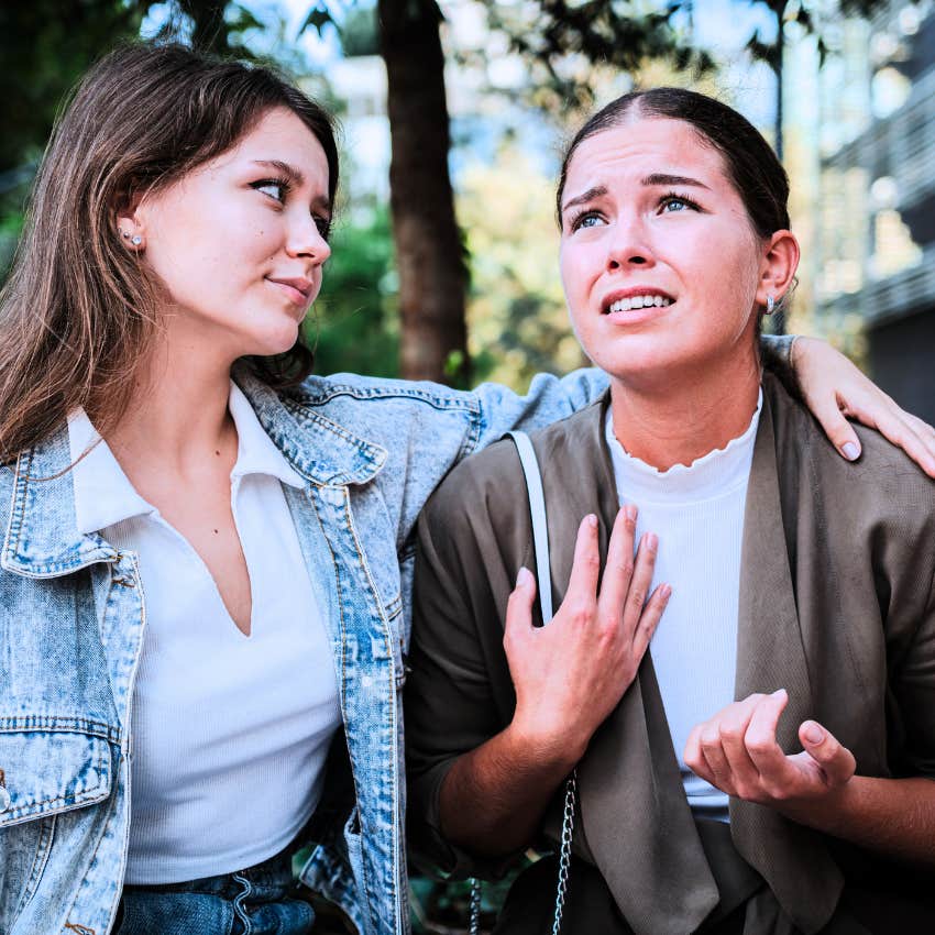 good friend reminding upset woman of her strength