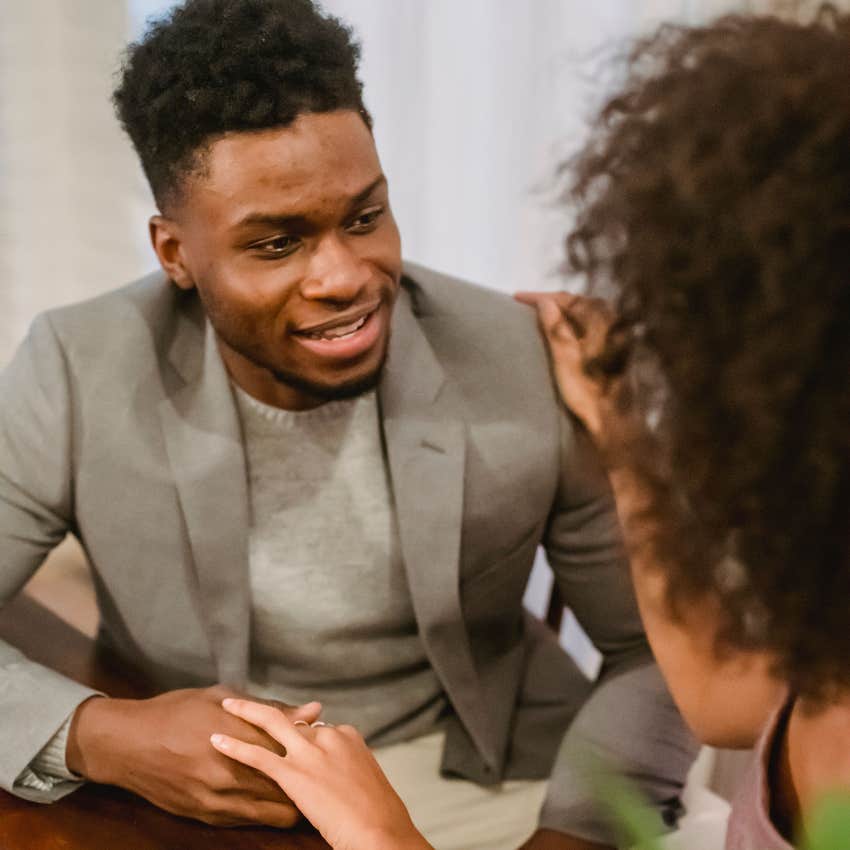 nerdy man expressing appreciation for his partner