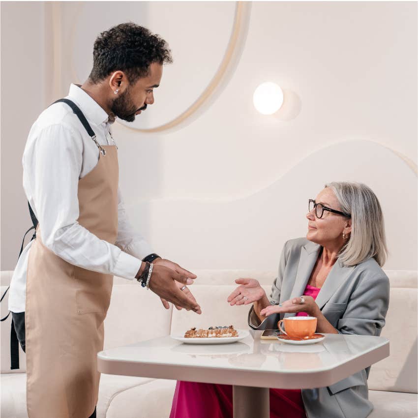 woman saying do you know what you're doing to service worker