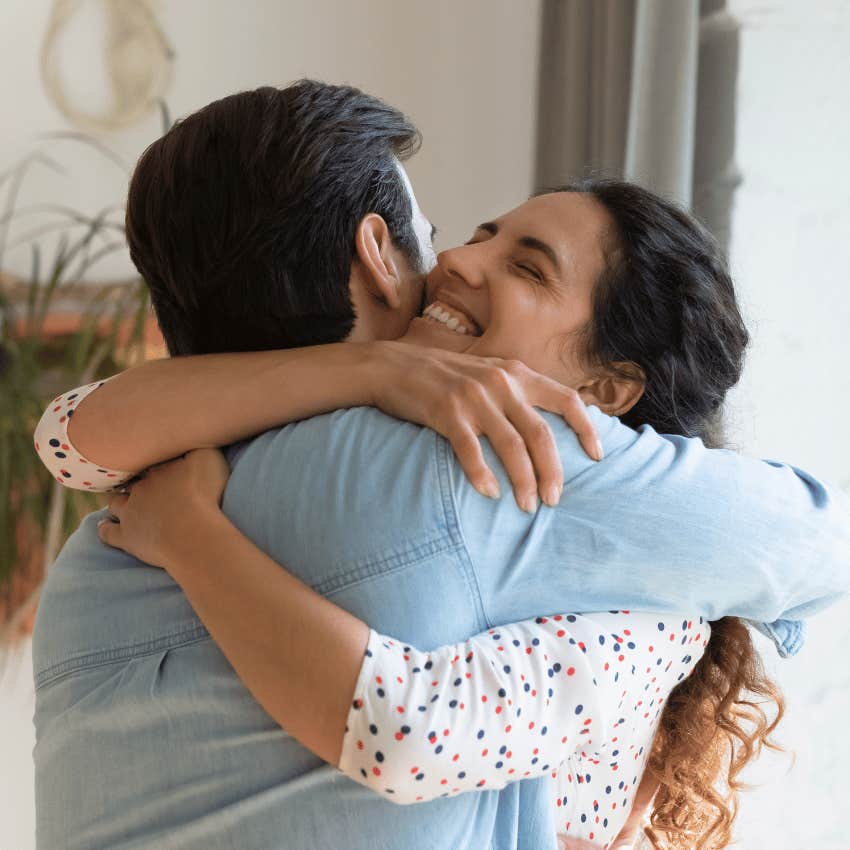 strong mentally intelligent woman telling man that she's proud of him