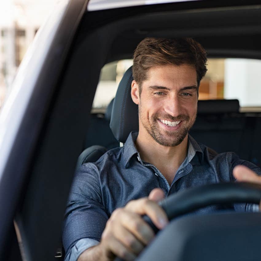materialistic man excited about his fancy car