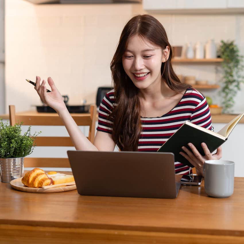 highly intelligent woman enjoying a hobby of learning obscure language