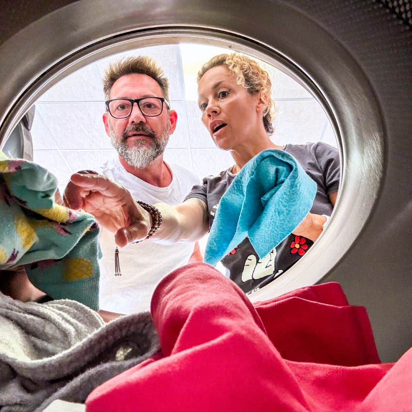 couple from the 70s cleaning and laundering their clothes