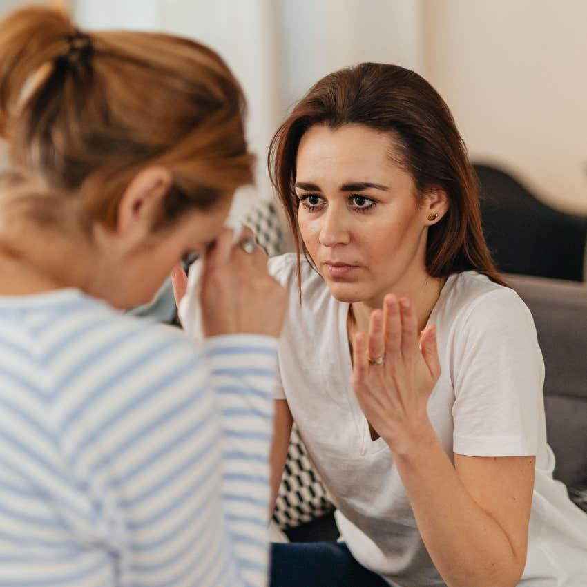mentally and emotionally content woman apologizing genuinely to friend