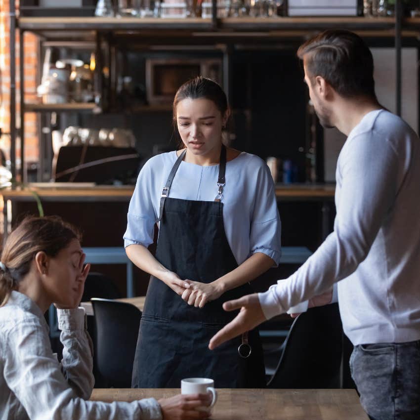 man with zero compassion for others berates a service worker 