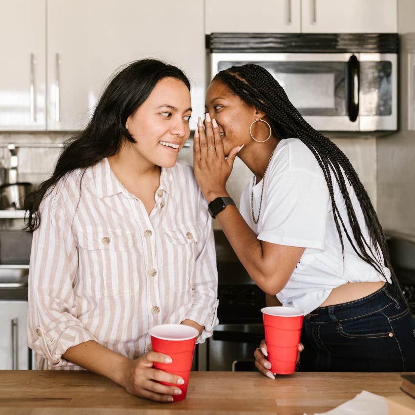 woman showing everyone how she feels about gossip