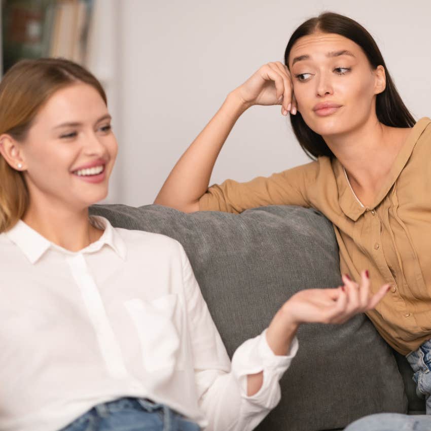 self-aware woman annoyed with friend for being fake