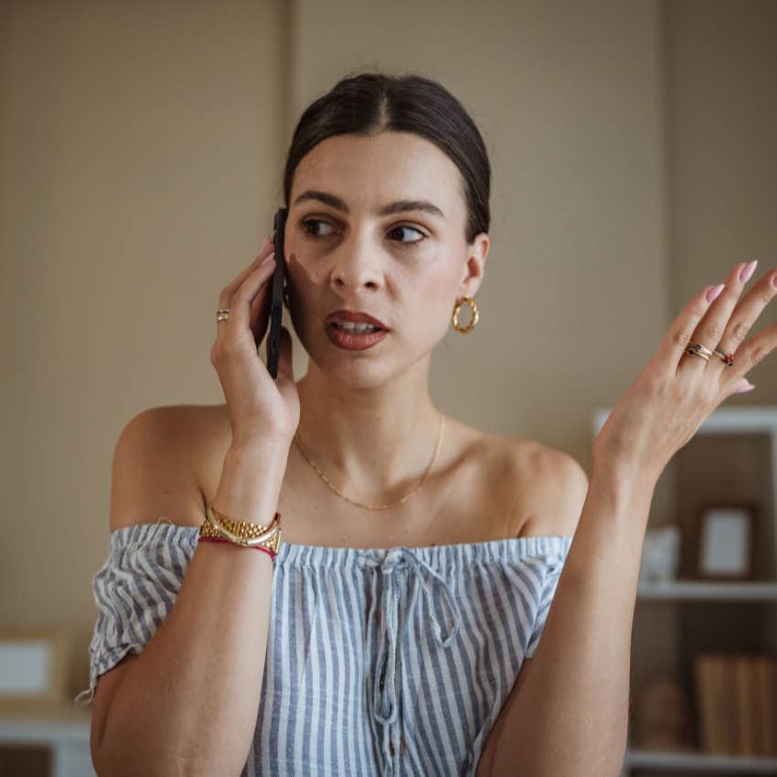 woman on phone who refuses to overexplain her opinion
