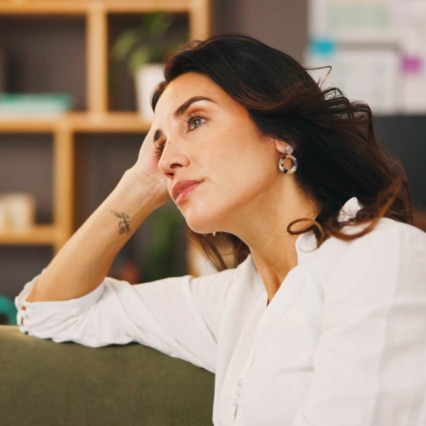 intelligent woman being introspective