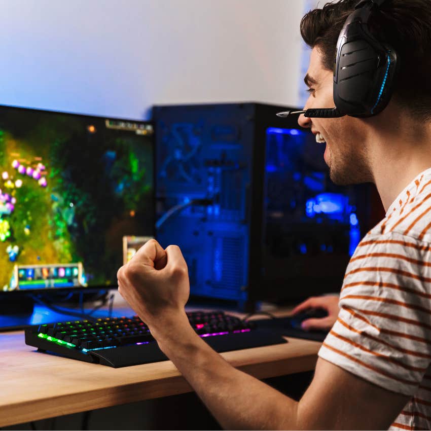 man playing video games