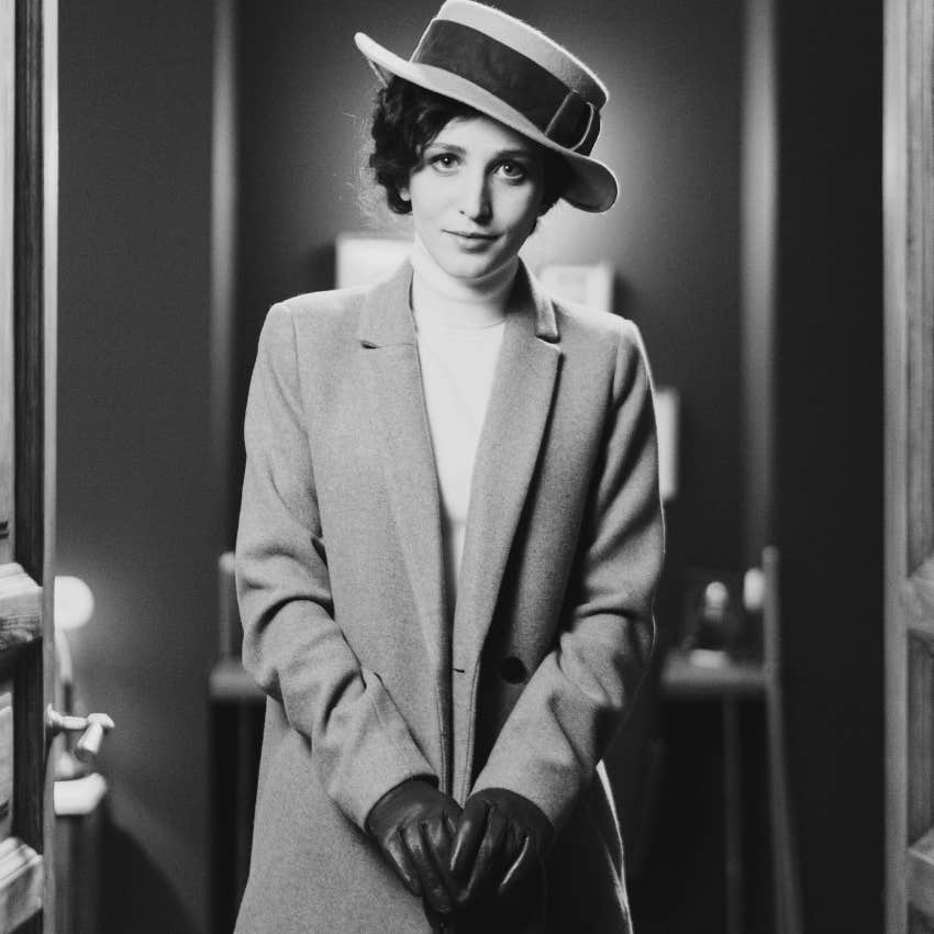 vintage black and white style woman posing