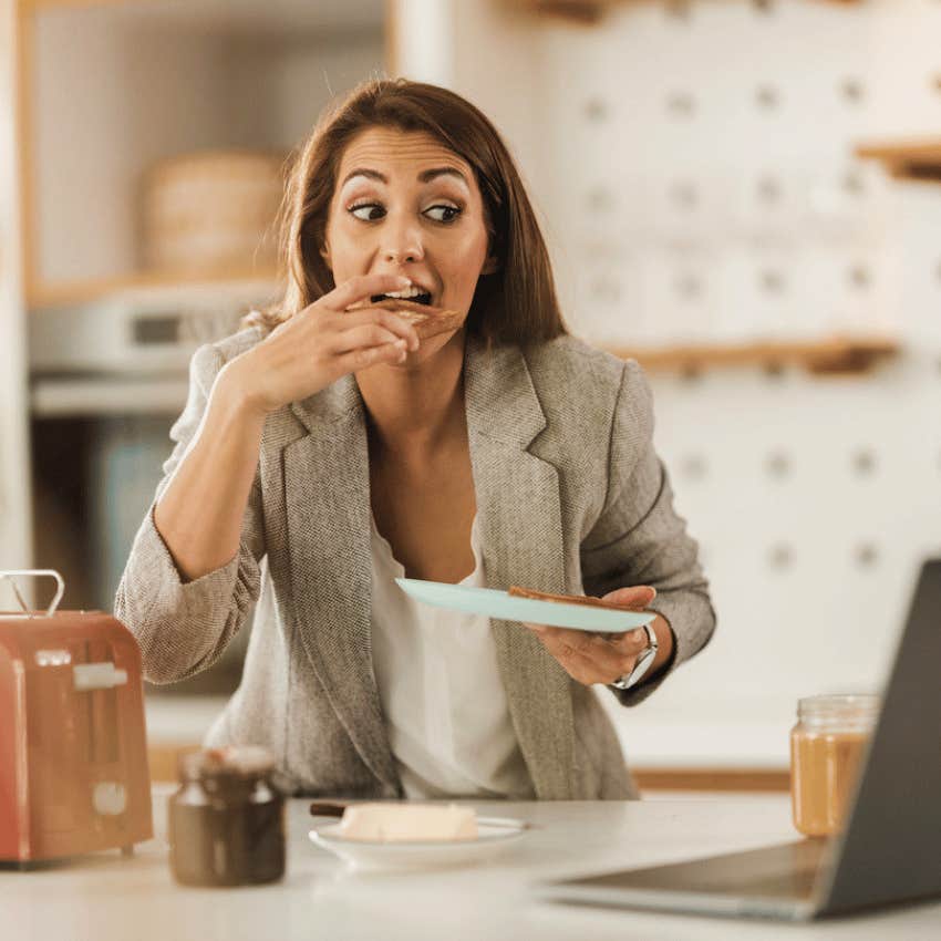 woman during her morning rushed routine