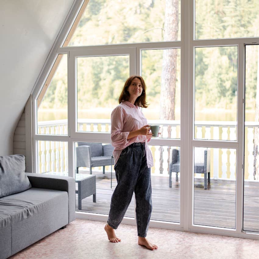 Independent woman enjoying time alone at home