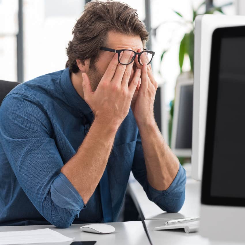Worried man messing up at work