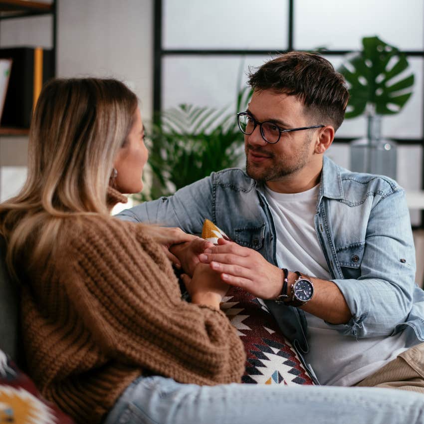 man raised by kind and nurturing parents telling his girlfriend he appreciates her