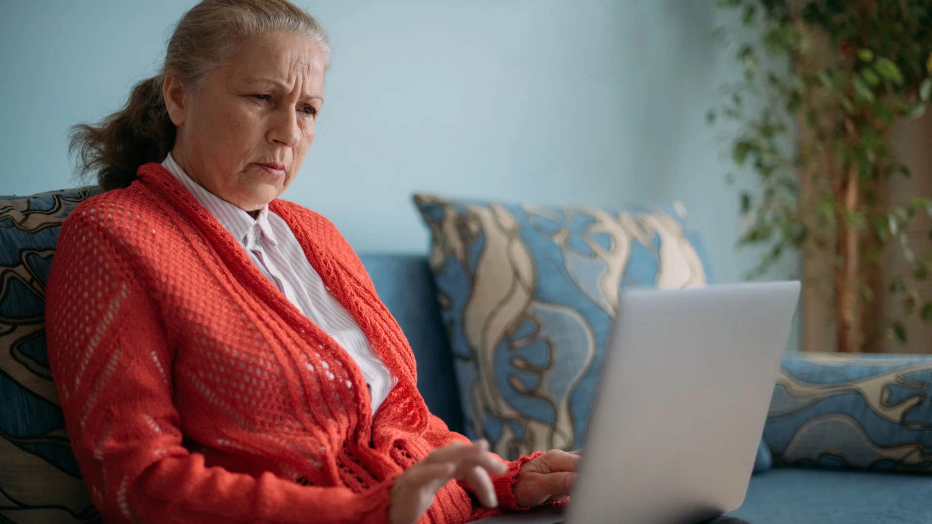older woman reading message that says i need a mental health day