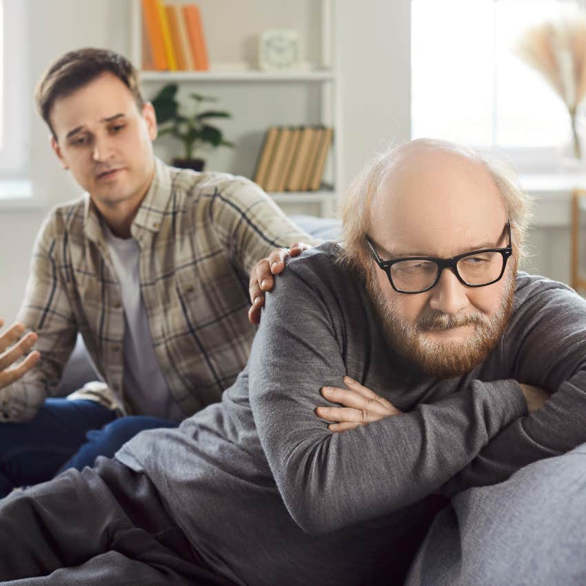 narcissistic dad playing the victim with his adult son to avoid accountability