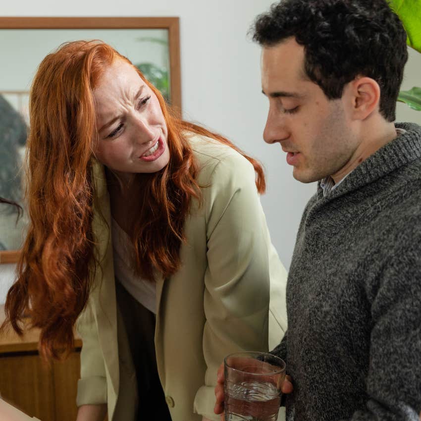 woman offended and upset by partner gossiping about others