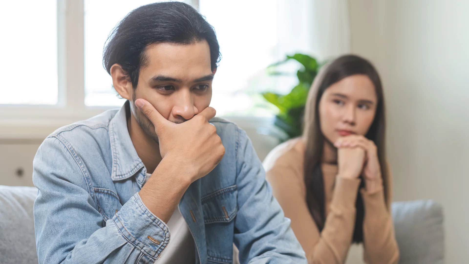 unhappy man telling woman it doesn't matter anymore