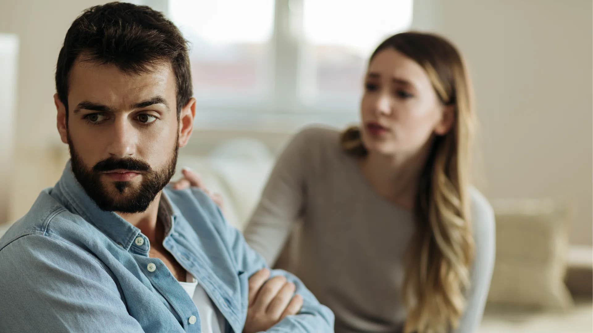 unhappy man telling woman i just need some space