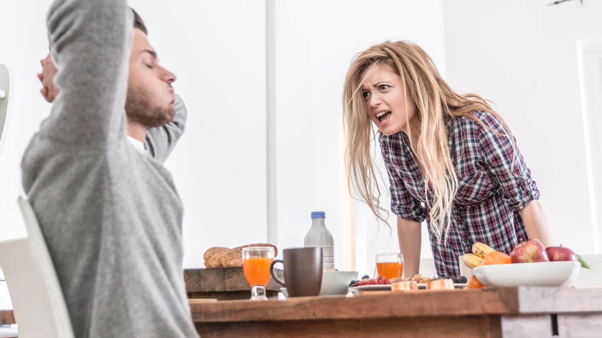 man telling upset woman i just want peace and quiet