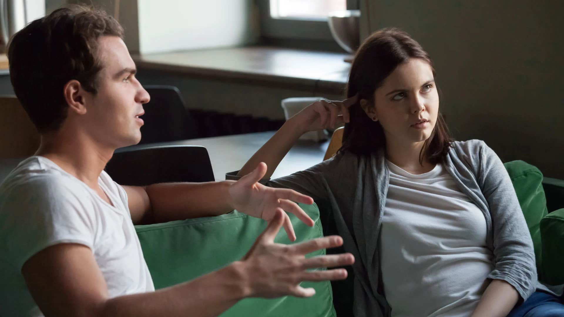 woman rolling her eyes at husband saying maybe we're just too different