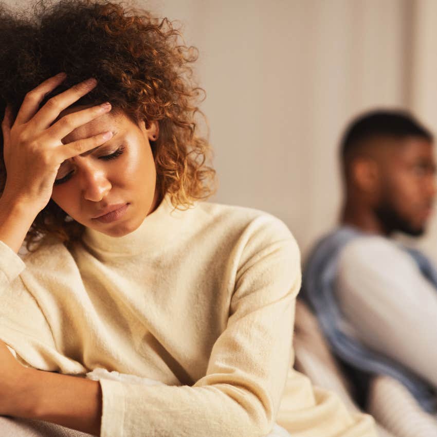 woman distraught turned away from man asking is there anything left that's worth fixing