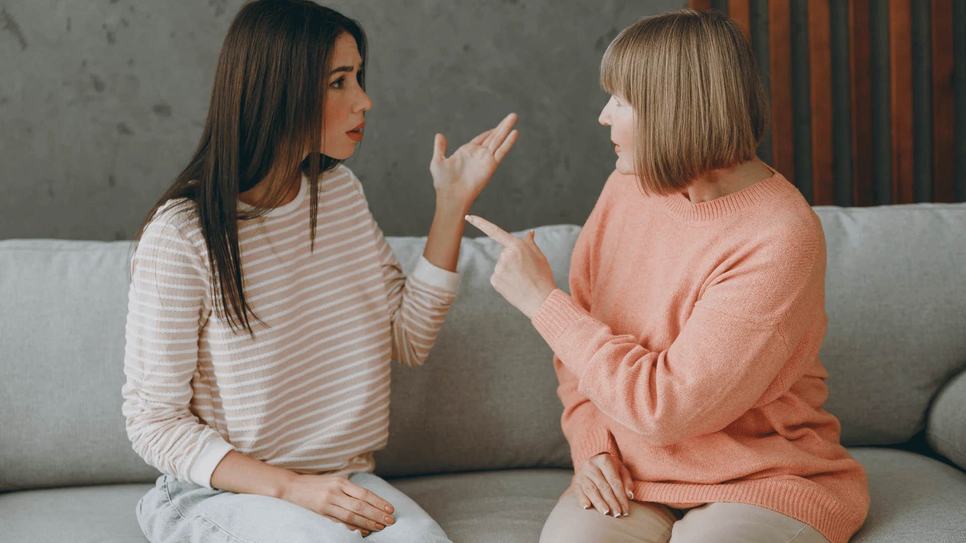 woman arguing with her mom who refuses to take accountability