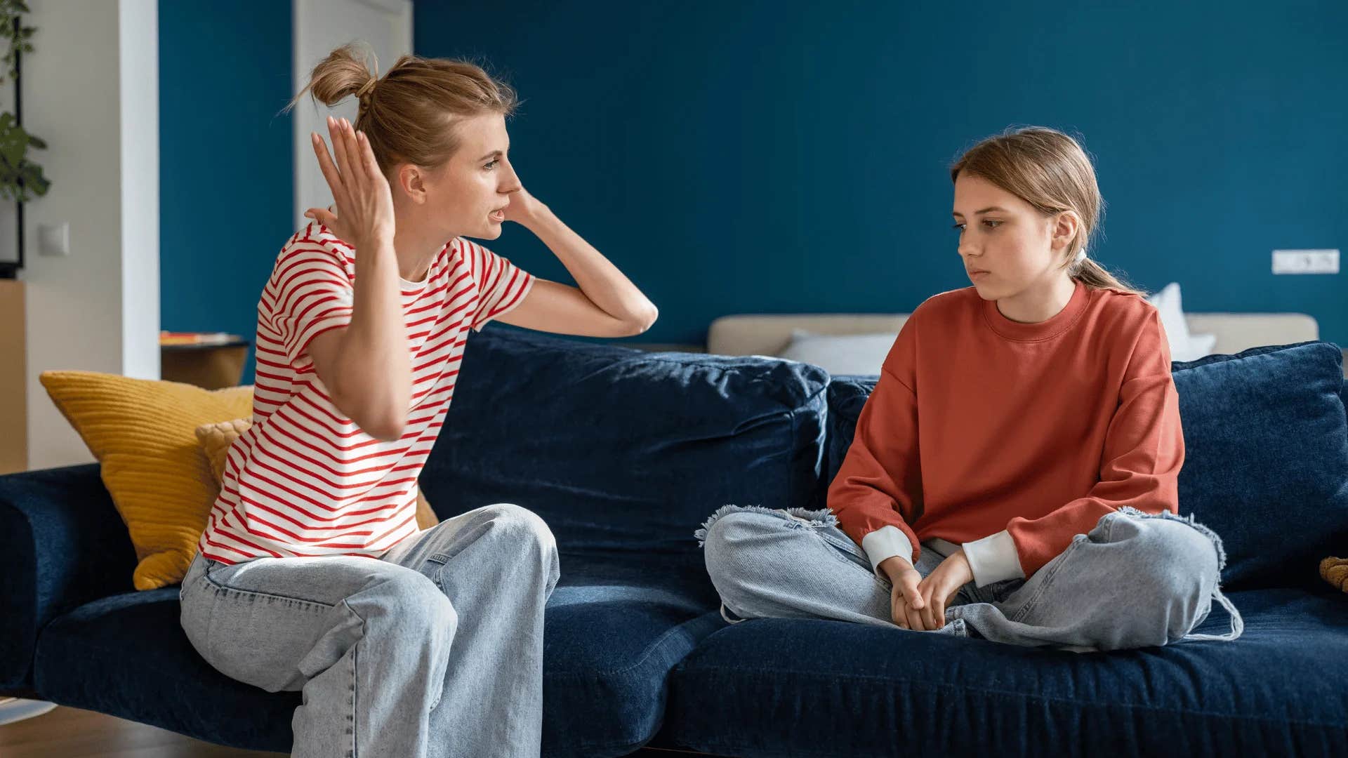woman telling teenage girl that she can have privacy when she pays rent
