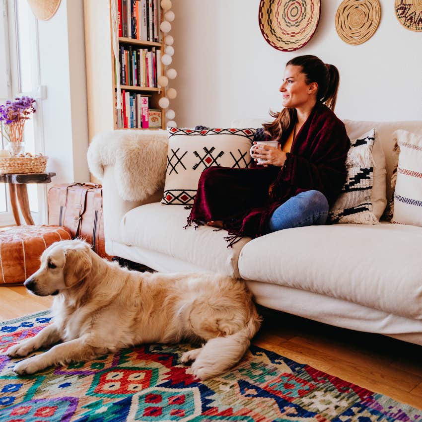 happy gen z woman at home