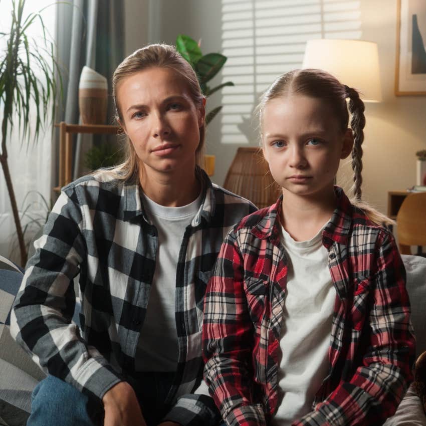 emotionally immature mom in flannel shirt making her daughter feel like the parent