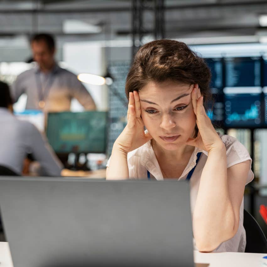woman raised by parents who only cared about grades and rules feeling burned out at work because she ignores her own needs