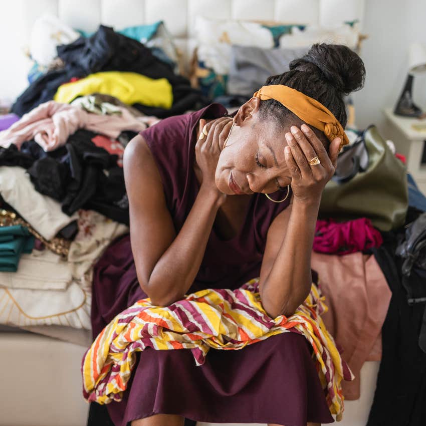 woman with bad work boundaries struggling with a a messy house