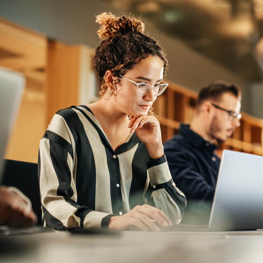 woman with no desire to climb the corporate ladder saying I'm happy where I'm at
