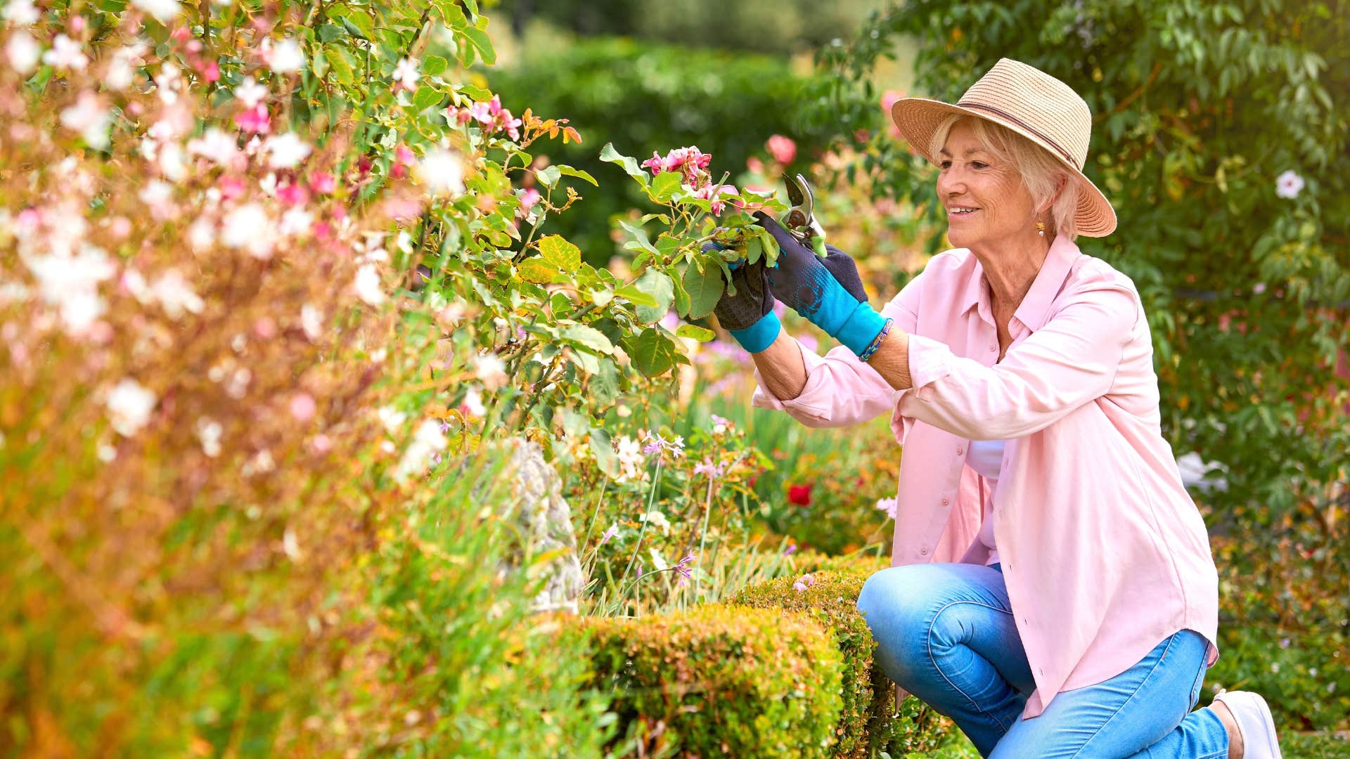 retired introvert woman happily gardening