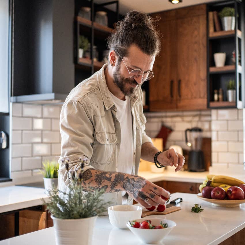 simple-minded blindly happy man who appreciates home cooked meals