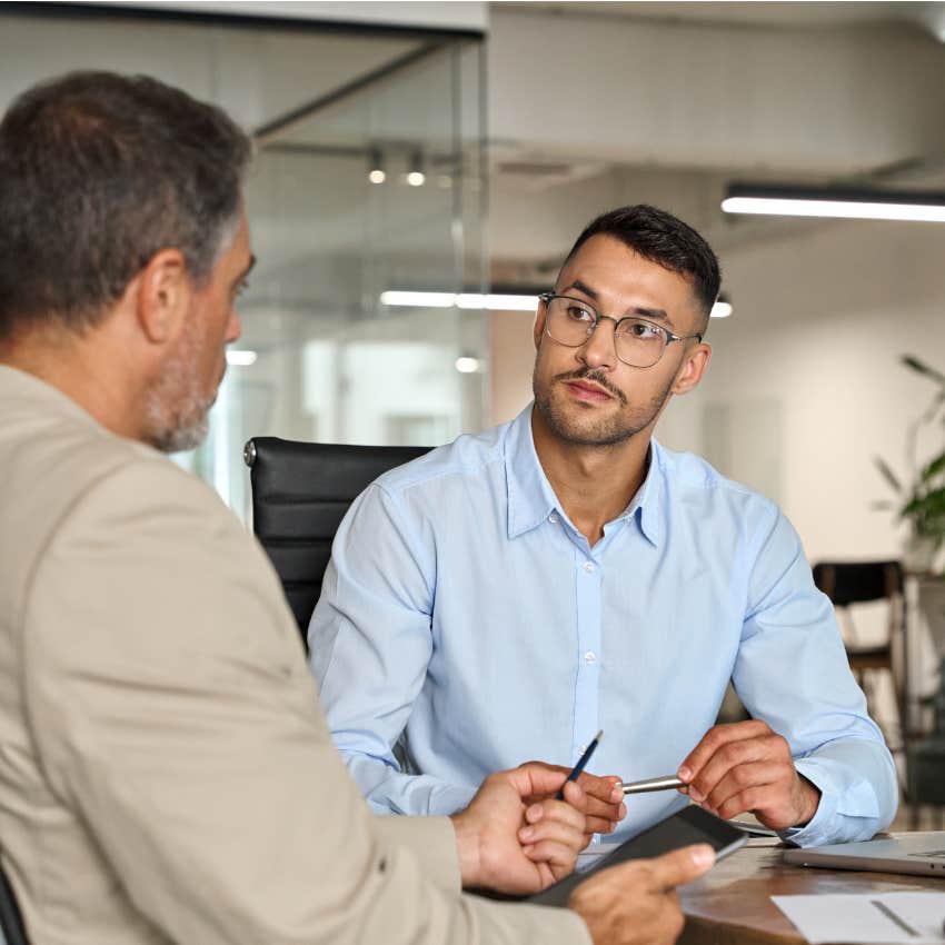 assertive man telling colleague I'm not tolerating this