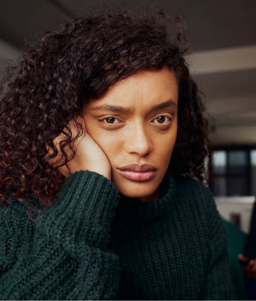 young woman seems distressed avoiding conflict 