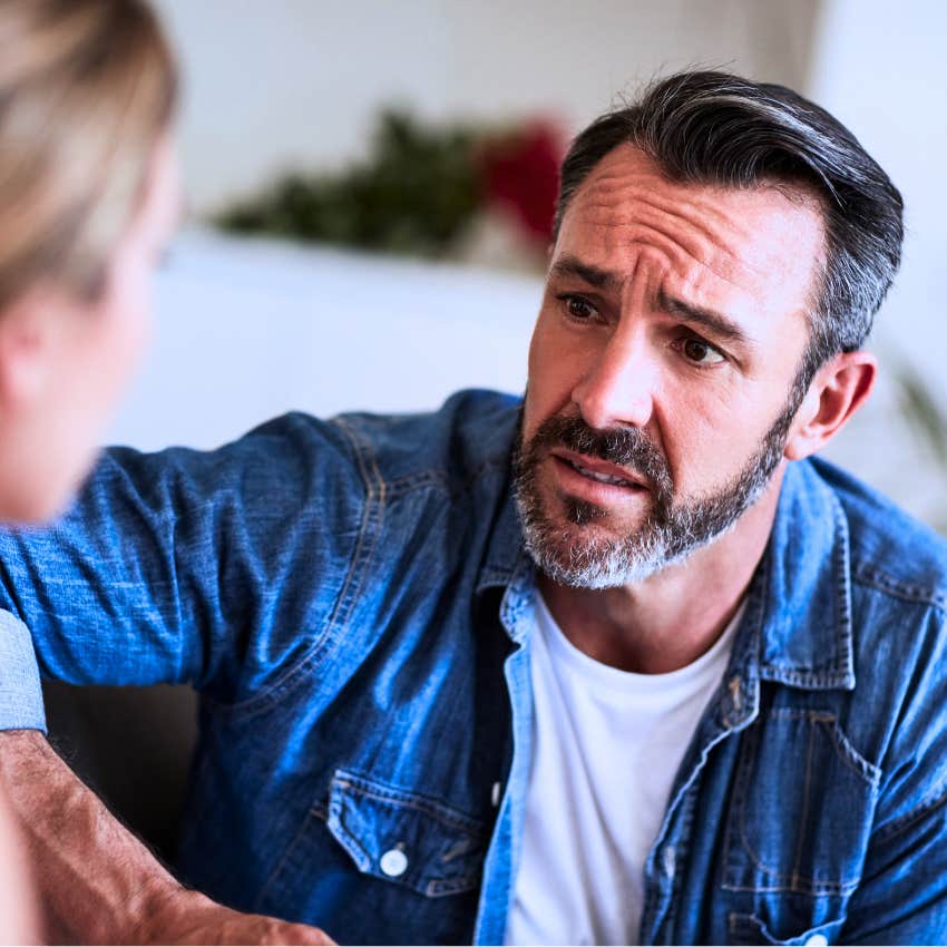 Man asking "Are you angry with me?" to his critical partner.