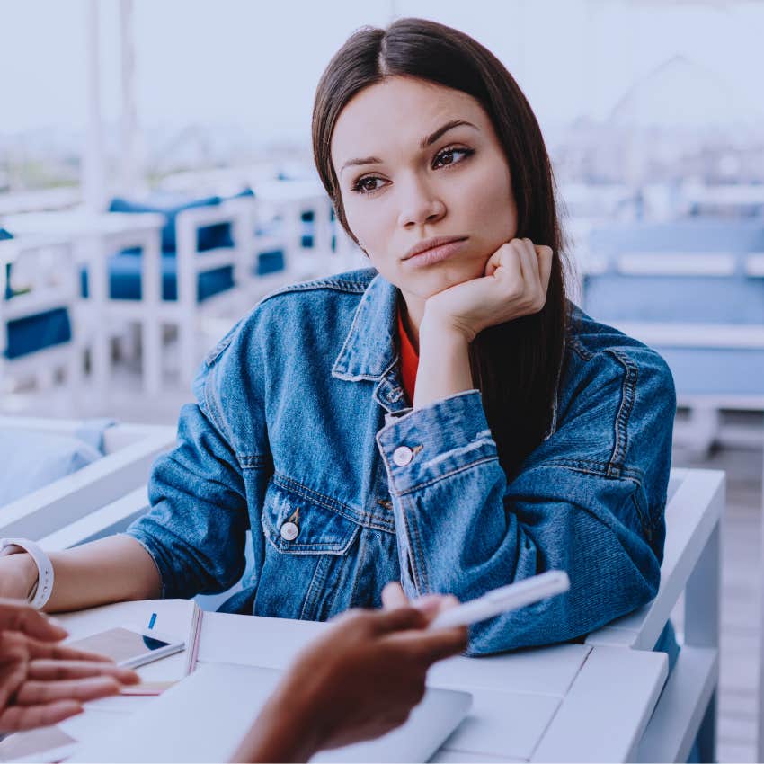 pensive woman accepting apologies she shouldn't from friend