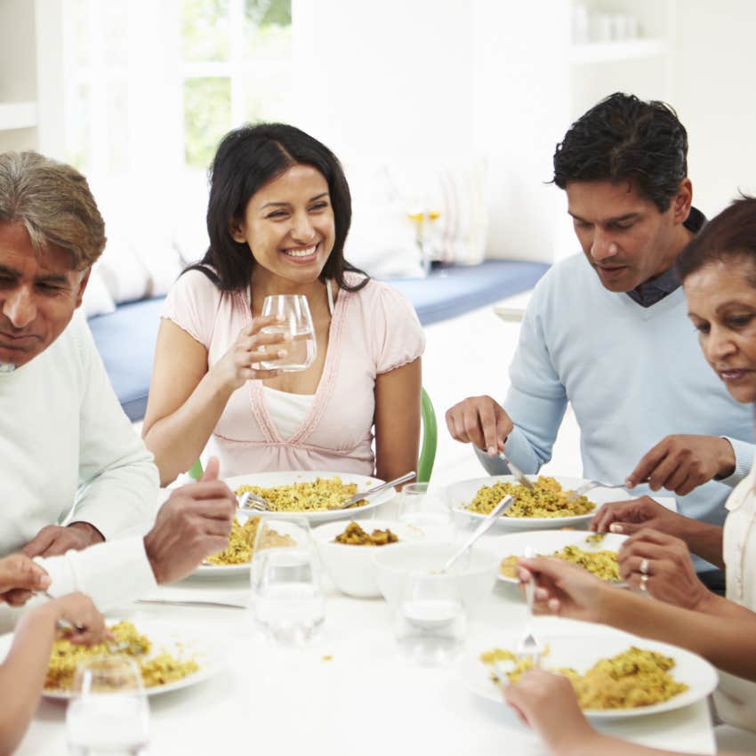 family maintaining close bonds over family dinner