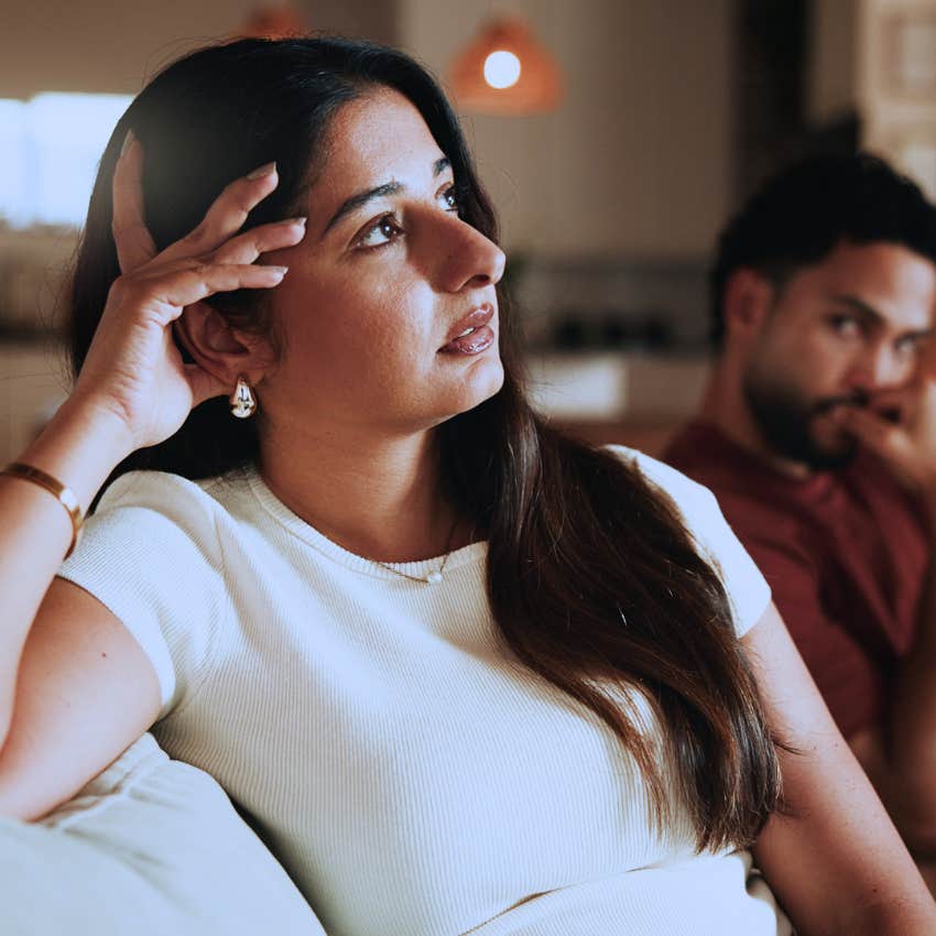 woman raised in a disorganized suppressing her emotions with partner