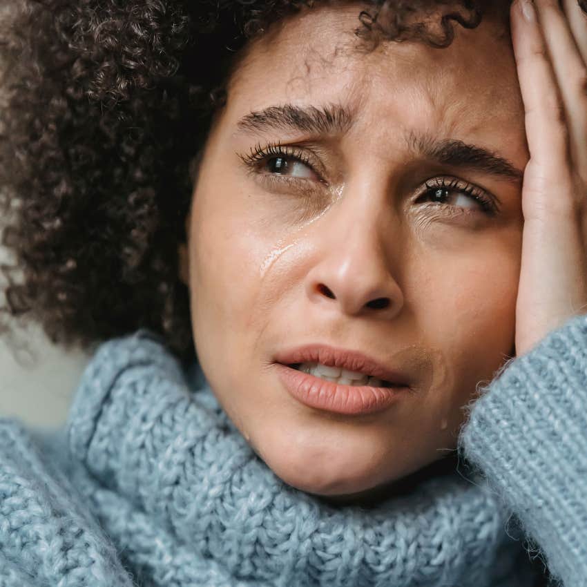 sad woman crying in private alone