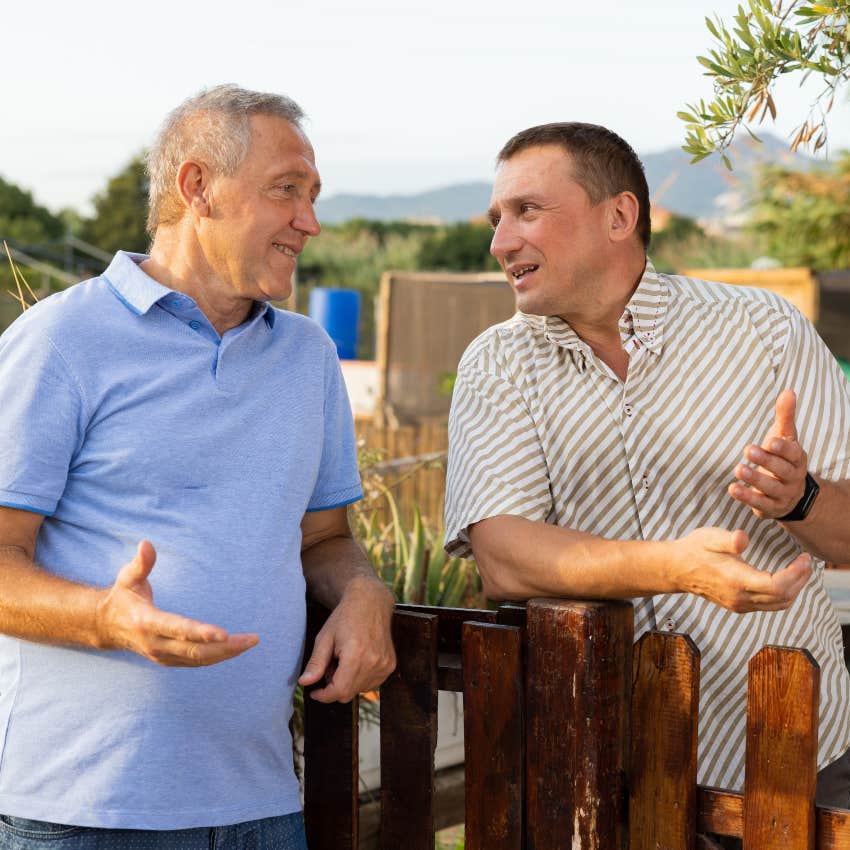 two older men making small talk with each other