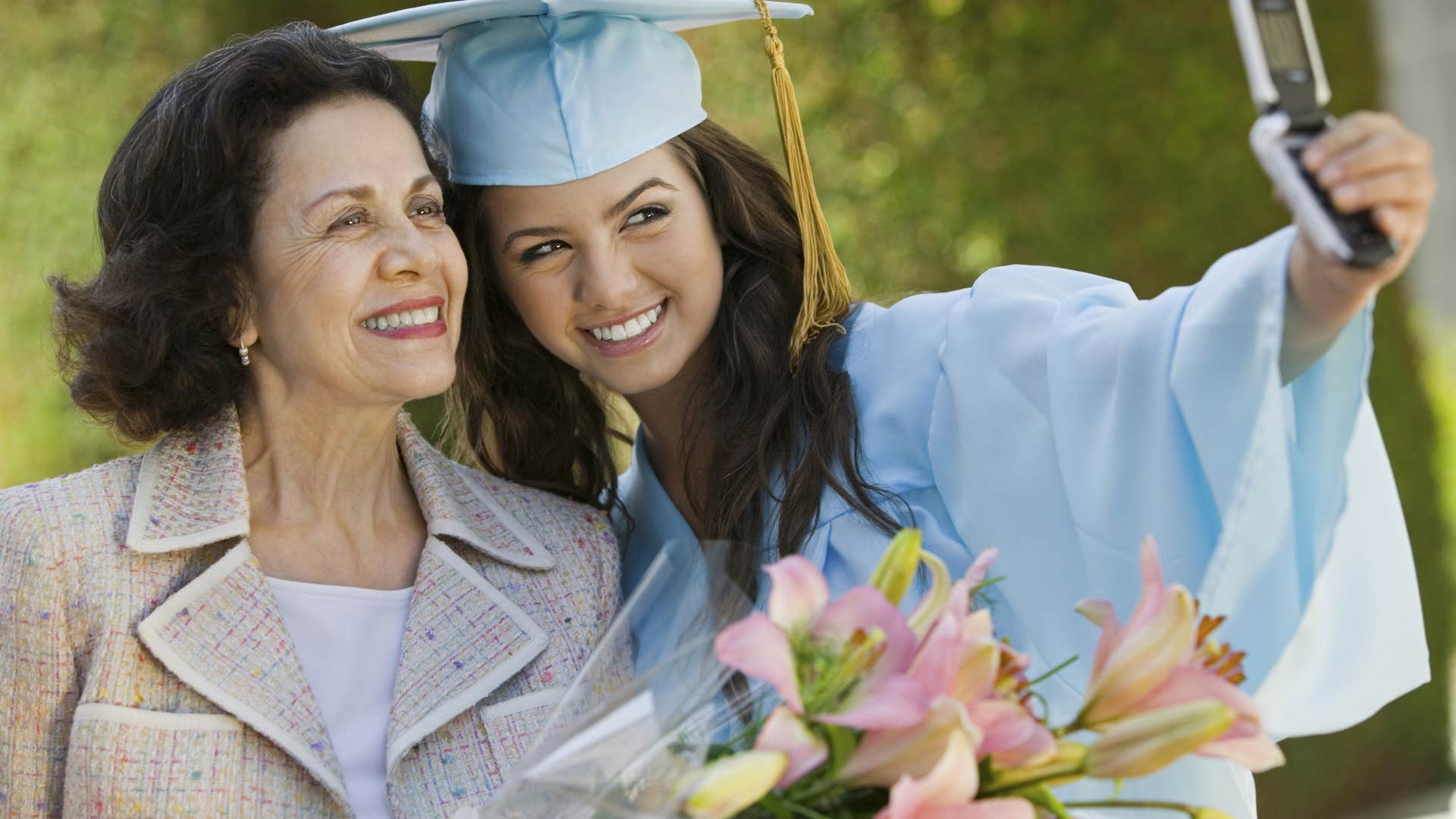 grandmother celebrating granddaughter's high school graduation
